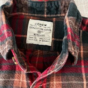 J. Crew Red, Black & Brown Plaid Cotton Workshirt